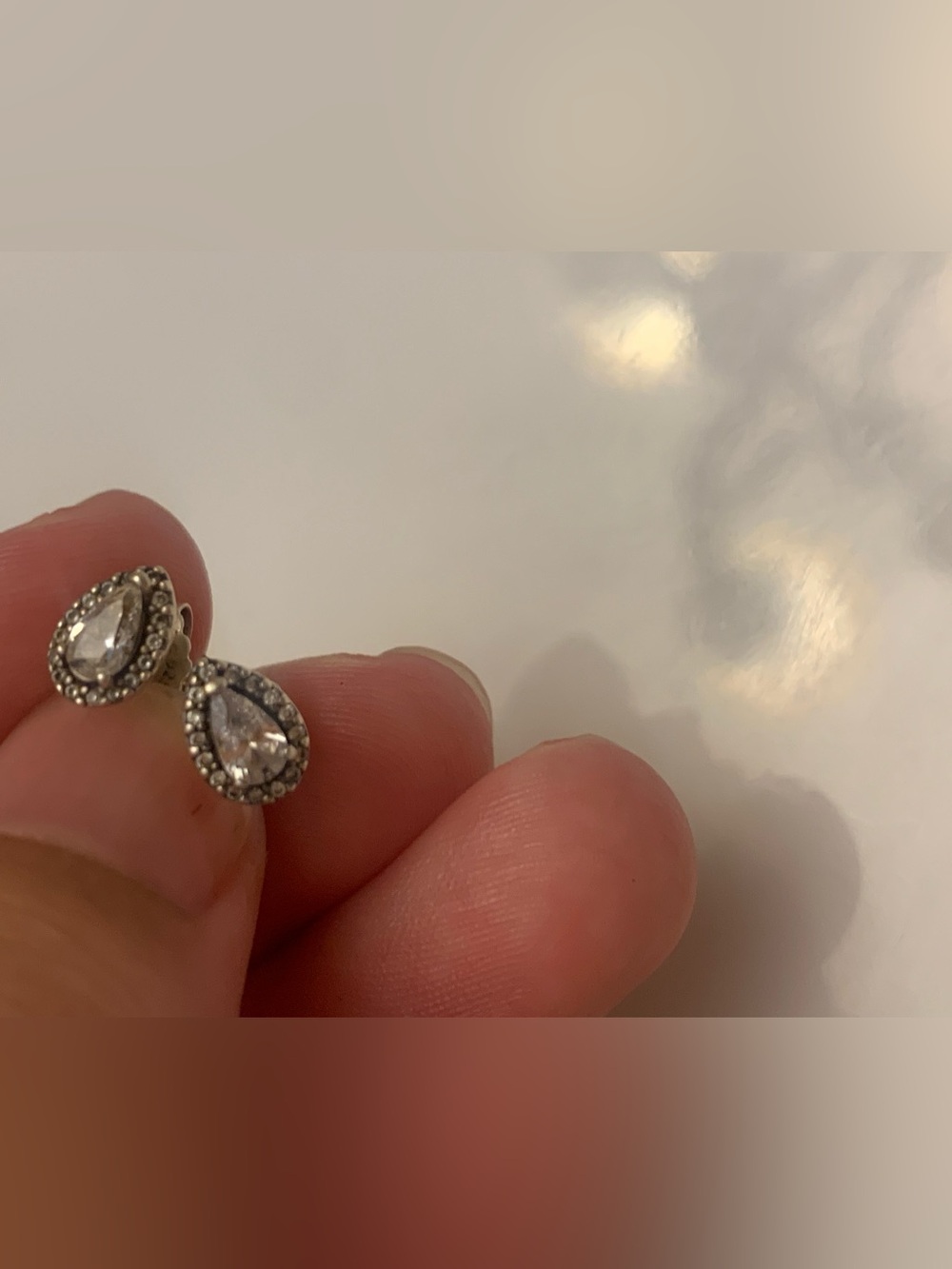 Pandora Silver Teardrop Halo Crystal Stud Earrings